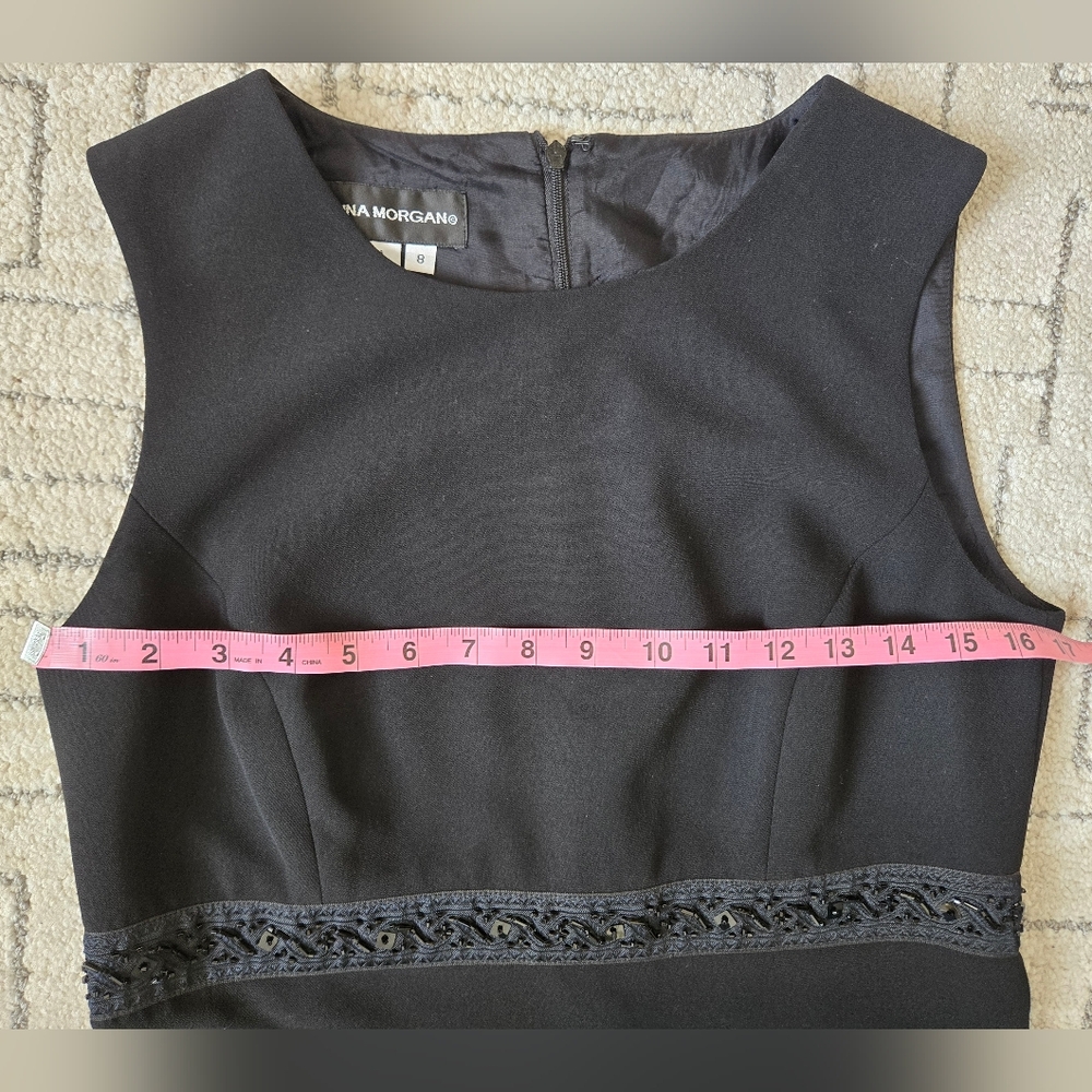 Donna Morgan Black Midi Dress with Beaded Lace Detail - Picture 5 of 6